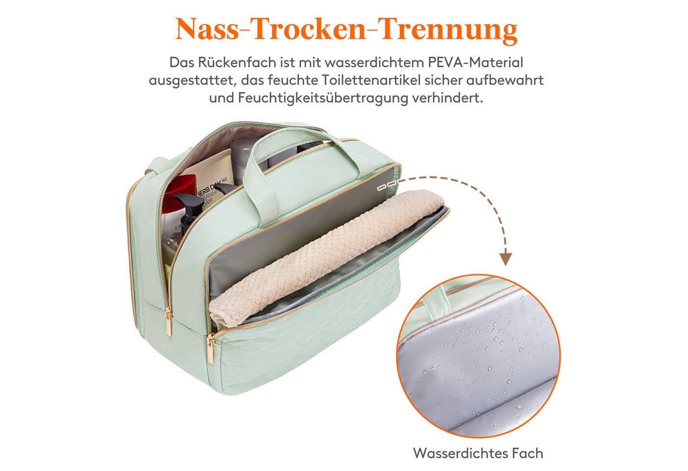 Lifewit Kulturbeutel Reise Kulturtasche Damen, Wasserabweisende Kulturbeutel mit Nassfach (Set, 1-er, B/H/T 16/21/30 cm), Tragbar Bild 5
