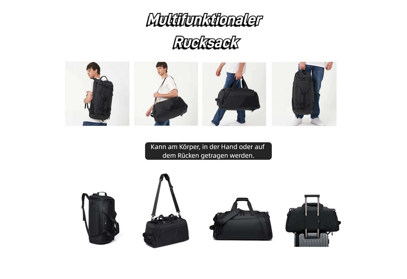 wohnTRAUM24 Sporttasche Reisetasche mit Schuhfach und Nassfach, verstellbaren Schultergurten (40L Wasserdicht Fitnesstasche Trainingstasche für Herren Damen, Schwarz), Große Kapazität Travel Gym Tasche Duffle Bag Fitnesstasche