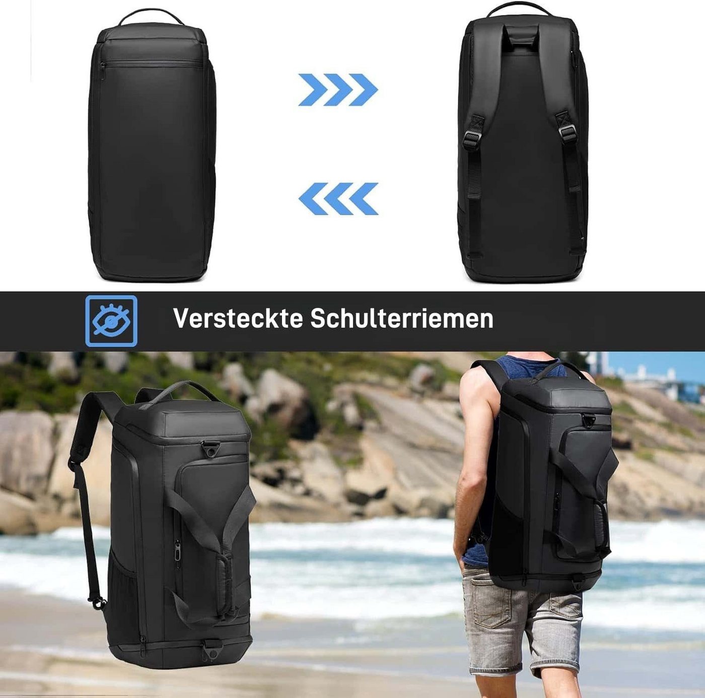 wohnTRAUM24 Sporttasche Reisetasche mit Schuhfach und Nassfach, verstellbaren Schultergurten (40L Wasserdicht Fitnesstasche Trainingstasche für Herren Damen, Schwarz), Große Kapazität Travel Gym Tasche Duffle Bag Fitnesstasche Bild 3