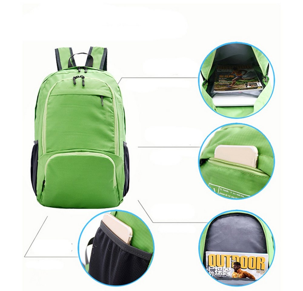 Cachito Tagesrucksack Ultraleichter Faltbarer Rucksack Wasserfest und Verstaubarer Daypack, für Wandern, Reisen, Radtouren und Städtetrips Bild 2