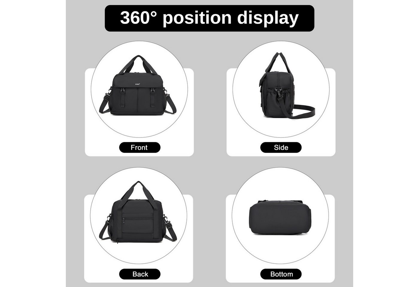 KONO Reisetasche Handgepäck 40×30×20cm mit Schuhfach & Nassfach, erweiterbar auf H42cm