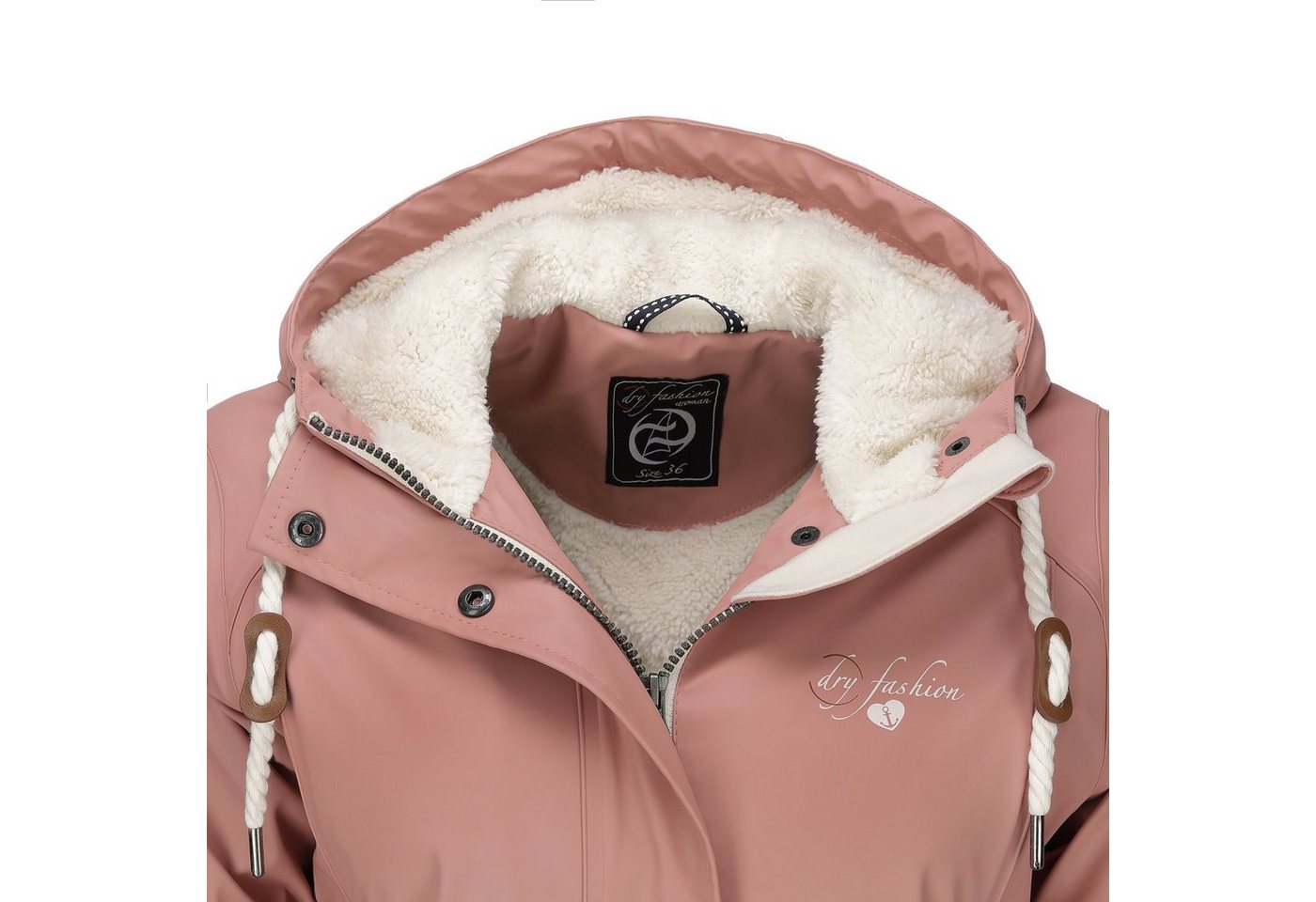 Dry Fashion Regenmantel Malmö Damen Regenjacke Teddy-Fleece-Futter - Outdoor-Jacke Wasserdicht Winddicht, Verschweißte Nähte, 2-Wege-Reißverschluss abgedeckt, Kapuze