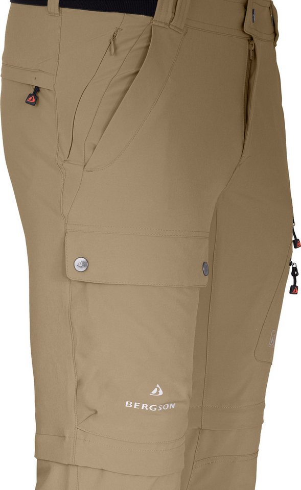 Bergson Outdoorhose FROSLEV Bermuda Zipp-Off Herren Wanderhose, recycelt, elastisch, 7 Taschen, Normalgrößen, beige