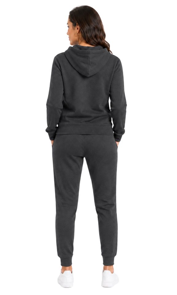 L.gonline Freizeitanzug Damen Jogging-ANZUG X240, Prime, Anthrazit, 3XL (Kapuzenjacke mit Reißverschluss, Hose, 2-tlg), Fitness Freizeit Casual Bild 2