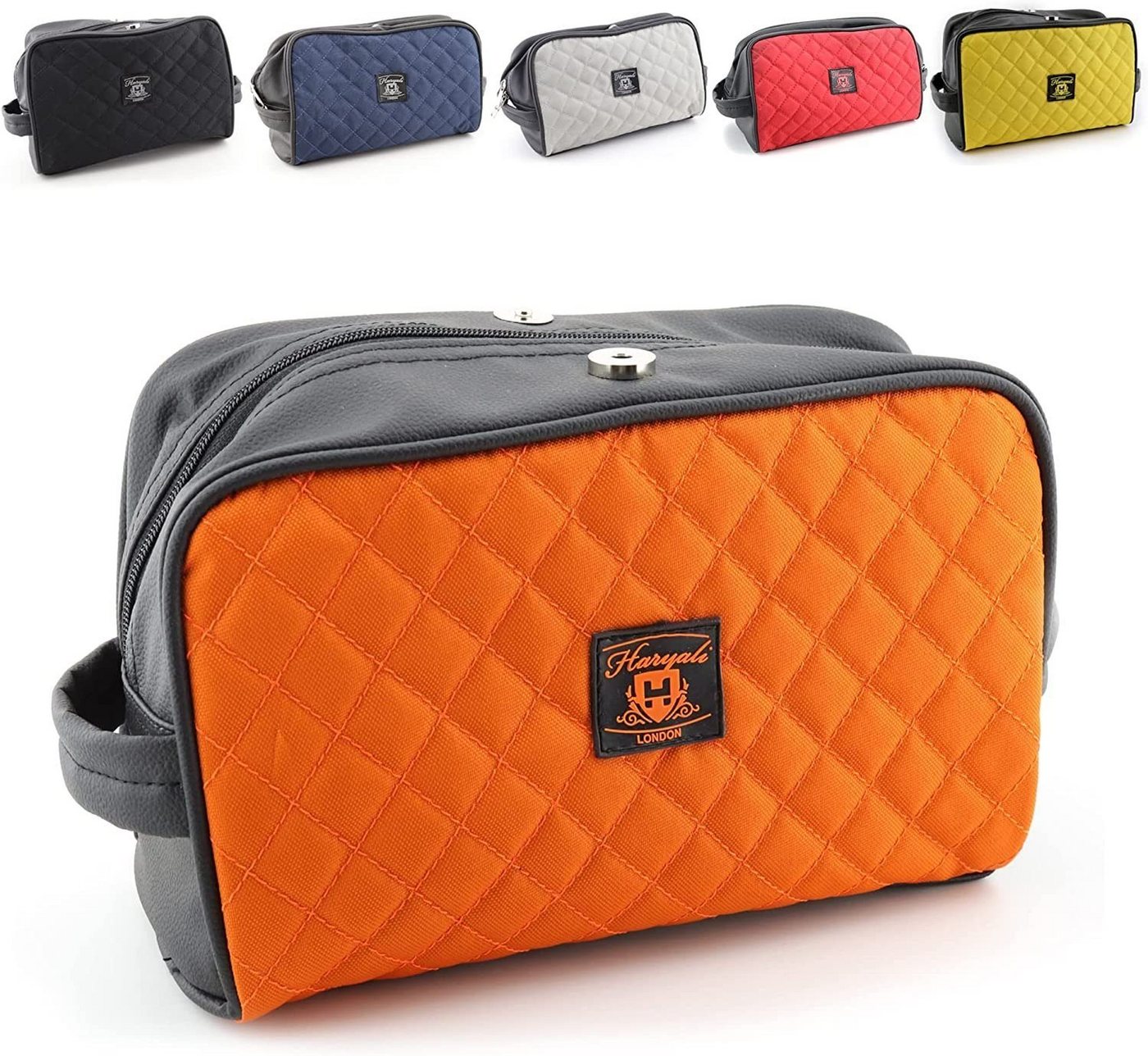 Haryali London Kulturbeutel Reiseset Kosmetiktasche wasserabweisend Essential Bag für Unisex (1-tlg., Reißverschluss und Magnetverschluss), Aus Rindsleder und Canvas für einen edlen Look Bild 4