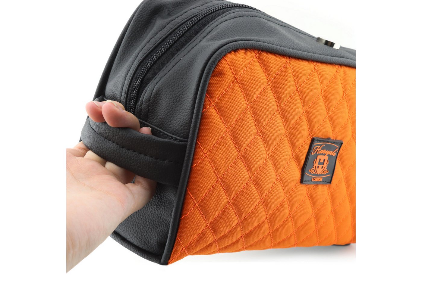 Haryali London Kulturbeutel Reiseset Kosmetiktasche wasserabweisend Essential Bag für Unisex (1-tlg., Reißverschluss und Magnetverschluss), Aus Rindsleder und Canvas für einen edlen Look Bild 5