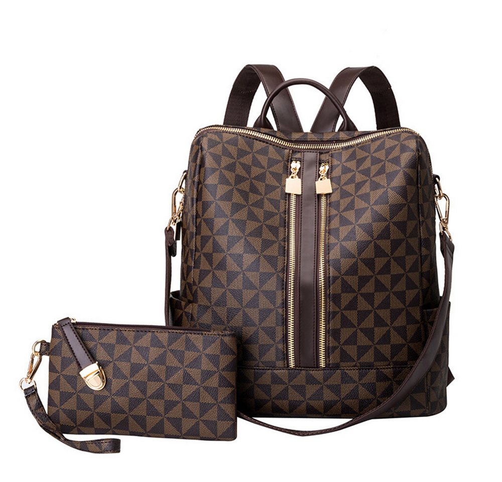 HAUSS SPOLE Rucksack Laptoprucksack Schulrucksack Lederrucksack Reiserucksack Leder (32x32x14 cm Lederrucksäcke mit 20x11 cm Handtasche, Schultertasche, Schule Rucksack, Notebook Laptop Tasche, Vintage), für Herren Damen Jungen Teenager Freizeit Arbeit Business Reisen Bild 2