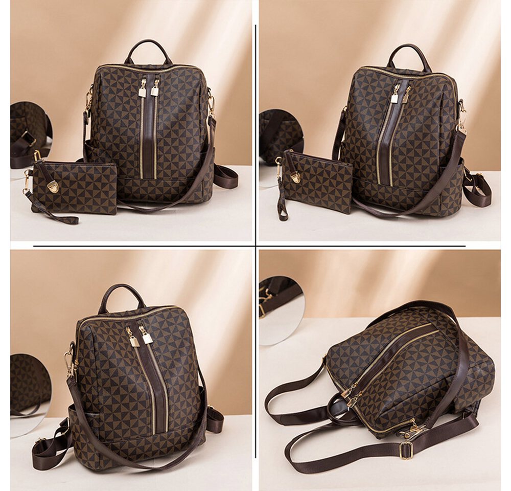 HAUSS SPOLE Rucksack Laptoprucksack Schulrucksack Lederrucksack Reiserucksack Leder (32x32x14 cm Lederrucksäcke mit 20x11 cm Handtasche, Schultertasche, Schule Rucksack, Notebook Laptop Tasche, Vintage), für Herren Damen Jungen Teenager Freizeit Arbeit Business Reisen Bild 3