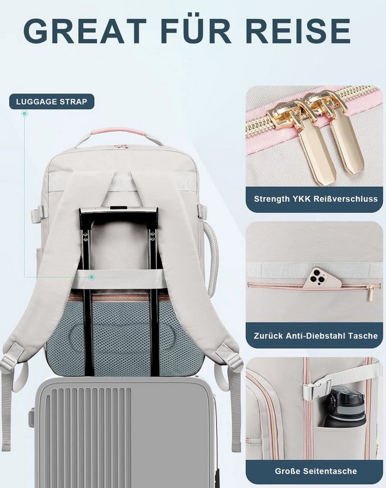 OKWISH Reiserucksack Laptoprucksack Freizeitrucksack Schulrucksack (Handgepäck Business Backpack, USB Anschluss, Anti-Diebstahl, mit Laptopfach, 40L Groß), für Freizeit Arbeit Business Reisen Herren Damen Jungen Teenager