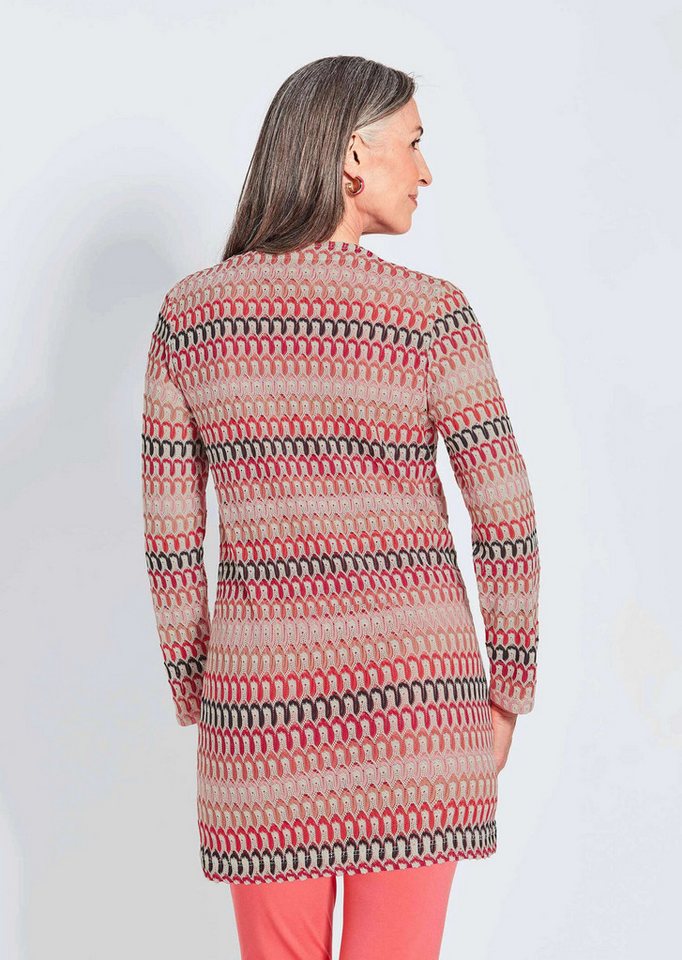 GOLDNER Outdoorjacke Kurzgröße: Langarm Spitzenjacke aus Jersey Offene Jacke in Spitzenoptik mit Häkchenverschluss, Rundhals