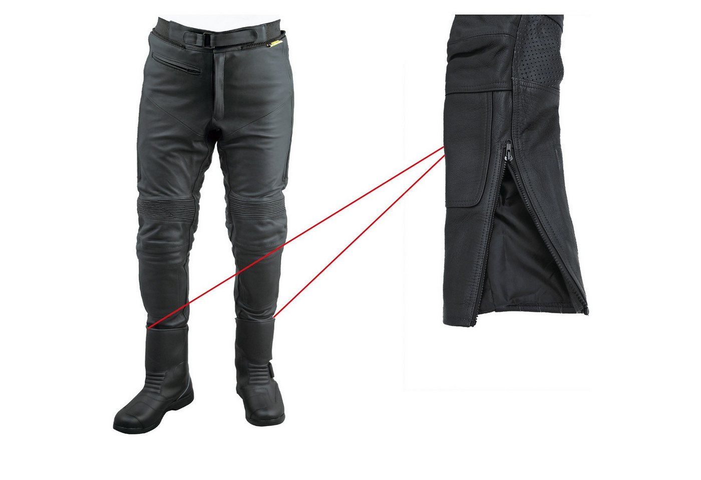 roleff Motorradhose RO16 - Stiefel- Lederhose - Rindsleder mit Protektoren & Stretchzonen
