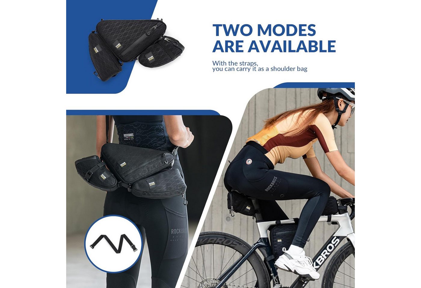 ROCKBROS Fahrradtasche Set Rahmentasche*2 + Satteltasche*1 Abnehmbare Tragbare ca.1,2L (3-tlg)