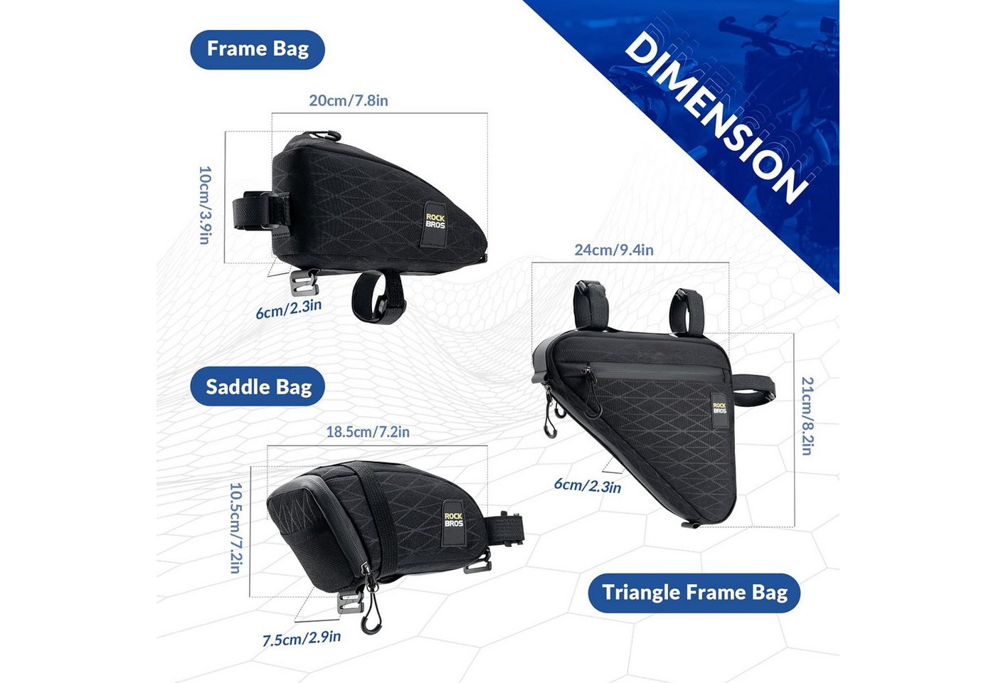 ROCKBROS Fahrradtasche Set Rahmentasche*2 + Satteltasche*1 Abnehmbare Tragbare ca.1,2L (3-tlg) Bild 3