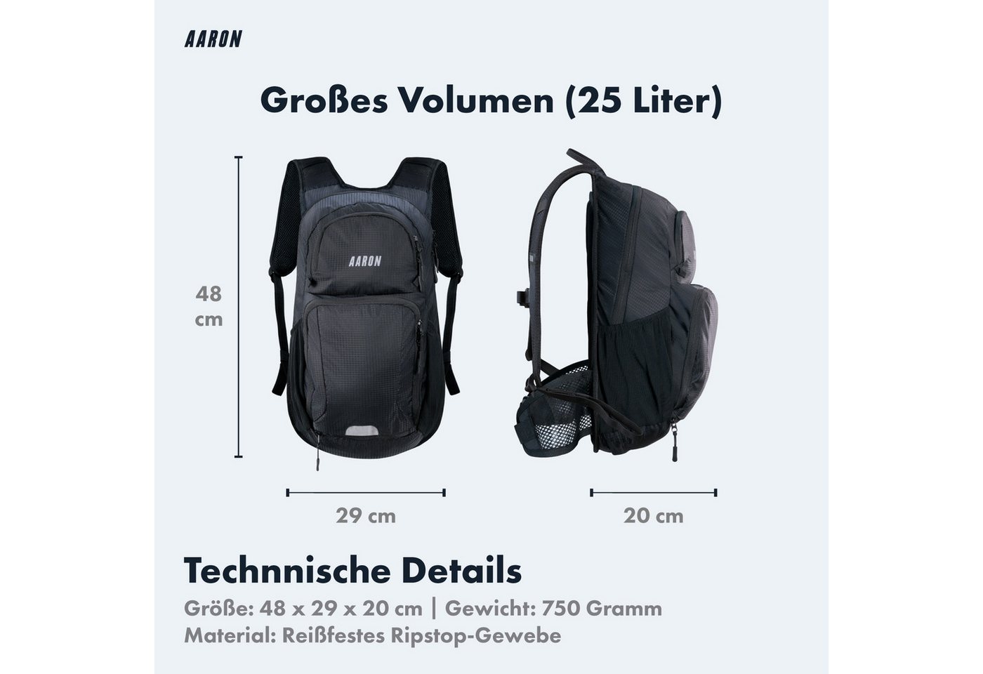 AARON Fahrradrucksack 25L Sportrucksack Fahrrad wasserdicht mit Regenschutz Trekking Tour Bild 3