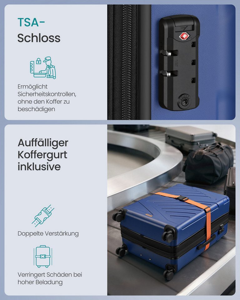 SONGMICS Hartschalen-Trolley Kofferset, 360° Rollen, robuster Reisekoffer, Bordcase, ABS Bild 3