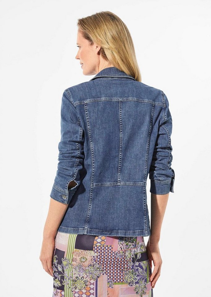 GOLDNER Outdoorjacke Zeitlose Jeansjacke aus Baumwolle Unifarbenes Design mit klassischem Hemdkragen und modernem Bund