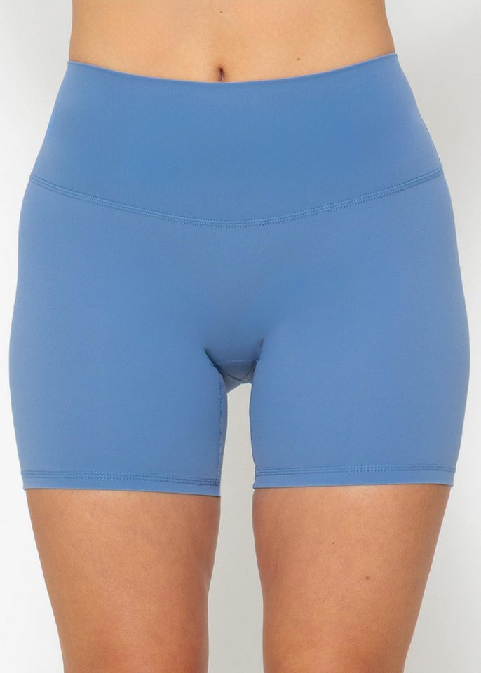 SASSYCLASSY Funktionsleggings Kurze High Waist Leggings Damen mit breitem Bund Sport Shorts atmungsaktiv dehnbar blickdicht Schwarz Leopardenmuster Bild 4