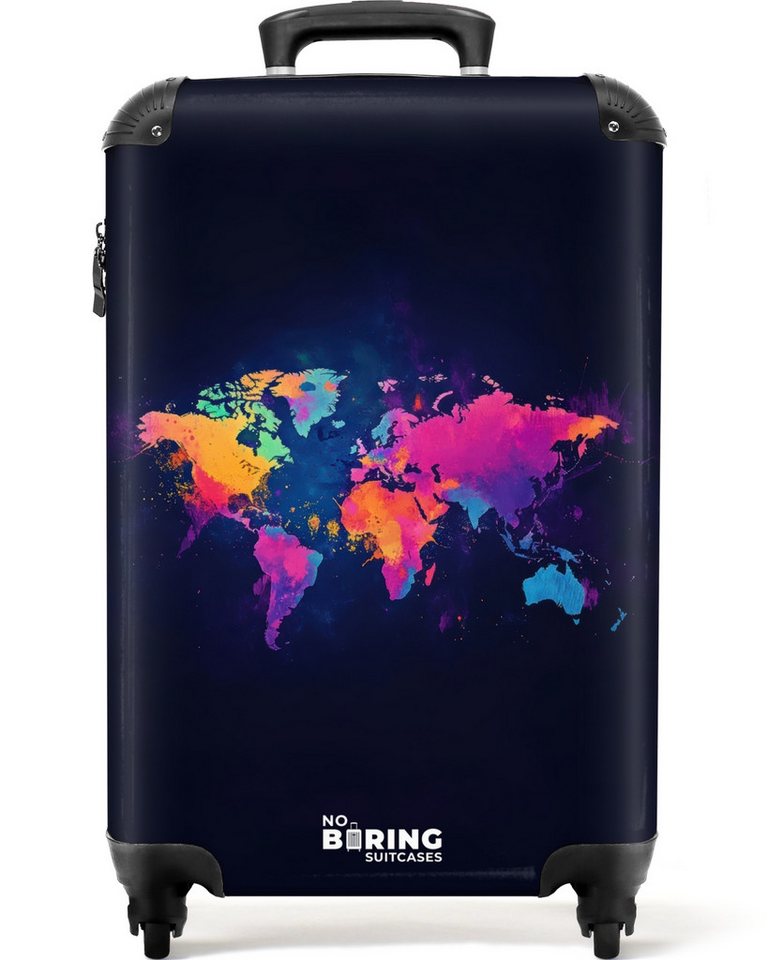 NoBoringSuitcases.com© Hartschalen-Trolley Weltkarte - Bunt - Graffiti 55x35x20cm, 4 Rollen, Reisetasche mit Rollen, Koffer Handgepäck Flugzeug