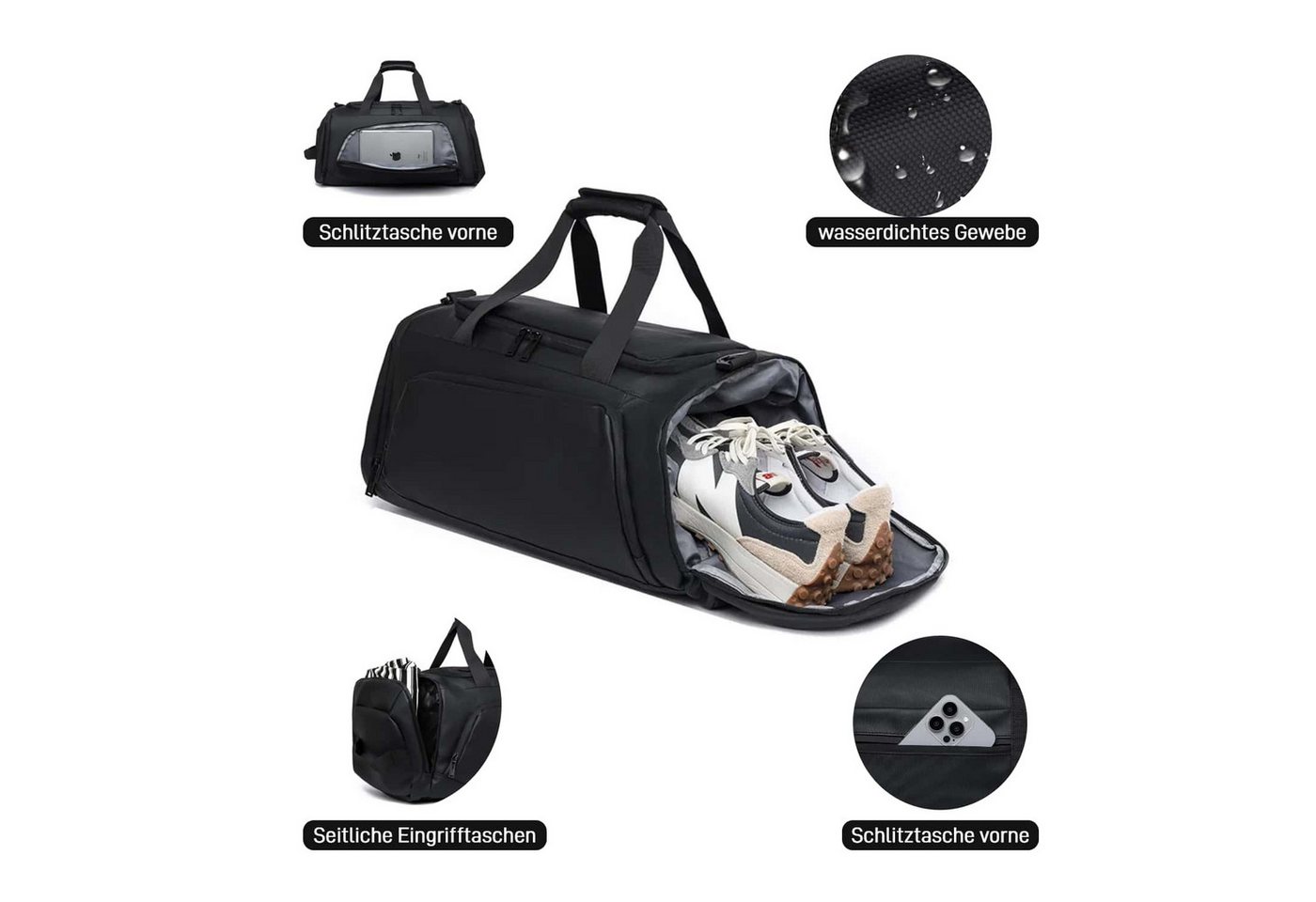 Forrlite Sporttasche Reisetasche mit Schuhfach und Nassfach, verstellbaren Schultergurten (40L Wasserdicht Fitnesstasche Trainingstasche für Herren Damen, Schwarz), Große Kapazität Travel Gym Tasche Duffle Bag Fitnesstasche Bild 3
