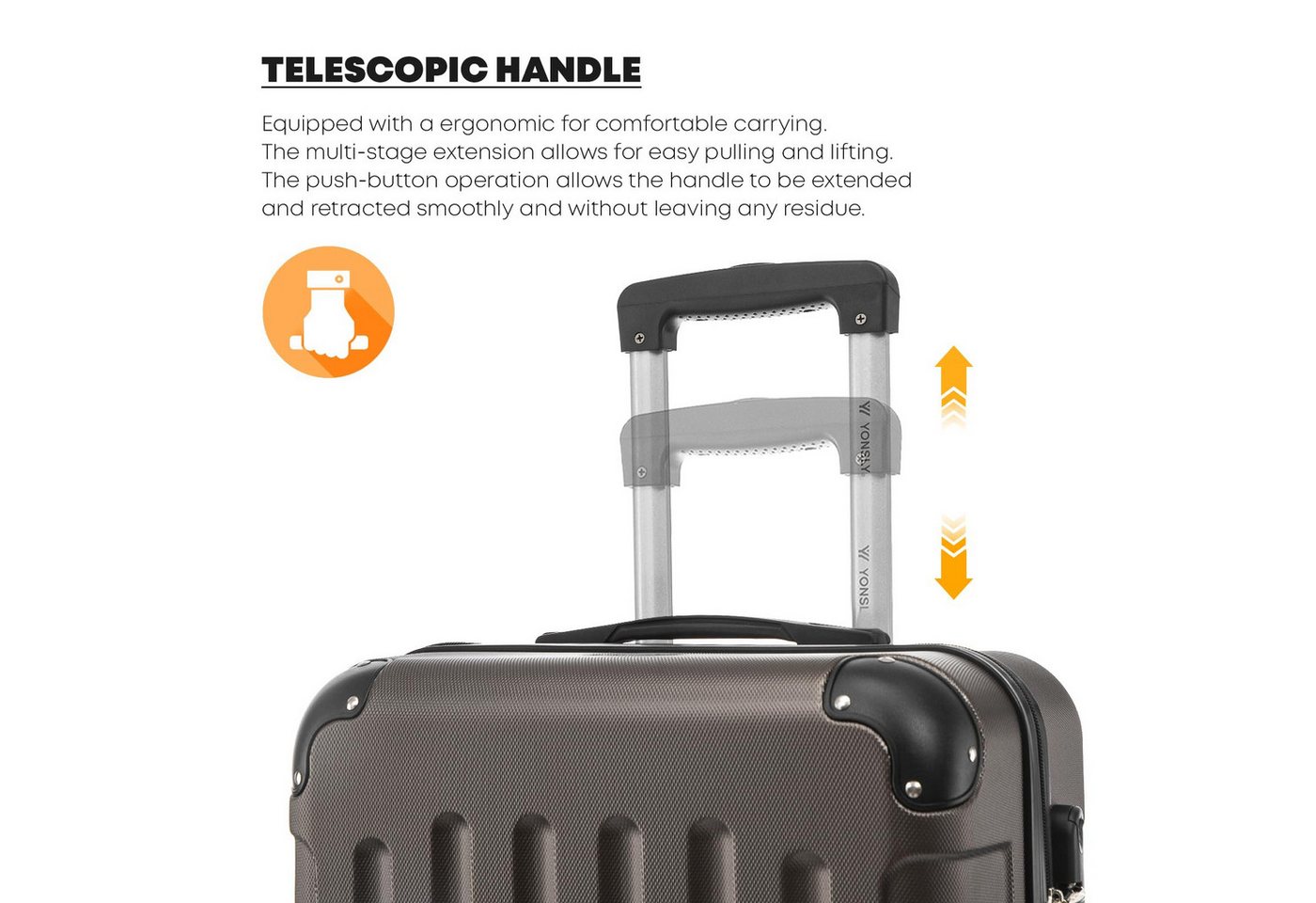 YONSLY Kofferset 4er Set, Reisekoffer Trolley mit 360° Rollen ABS-Hartschalen, 4 Rollen, (4 tlg., Sicherheitsschloss Weichem Gummigriff Handgepäck S/M/L/XL), Leichtes Gepäckset Trolley 4er Koffer Set, Reisekoffer