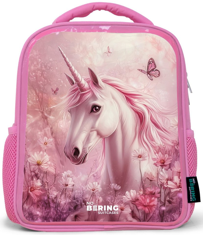 NoBoringSuitcases.com© Rucksack Rosa - Einhorn - Rosa - Schmetterlinge - Blumen, Kinderrucksack, Schulrucksack, Freizeitrucksack, Mädchen, Kindergarten Bild 3