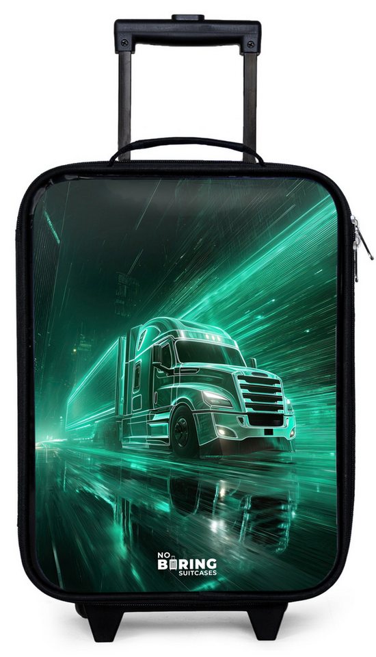 NoBoringSuitcases.com© Kinderkoffer mit leuchtende Räder - Lkw - Neon - Grün - Stadt, 2 Rollen, Kinder Koffer Klein, Trolley Handgepäck, Reisekoffer