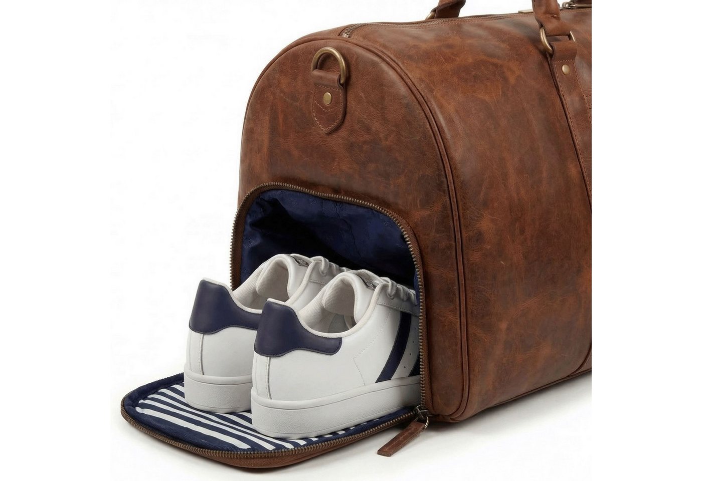 SID & VAIN Reisetasche echt Leder Weekender groß Ledertasche braun SKYLER mit Schuhfach, Echtleder Reisegepäck für Damen & Herren, Sporttasche XL Dunkelbraun