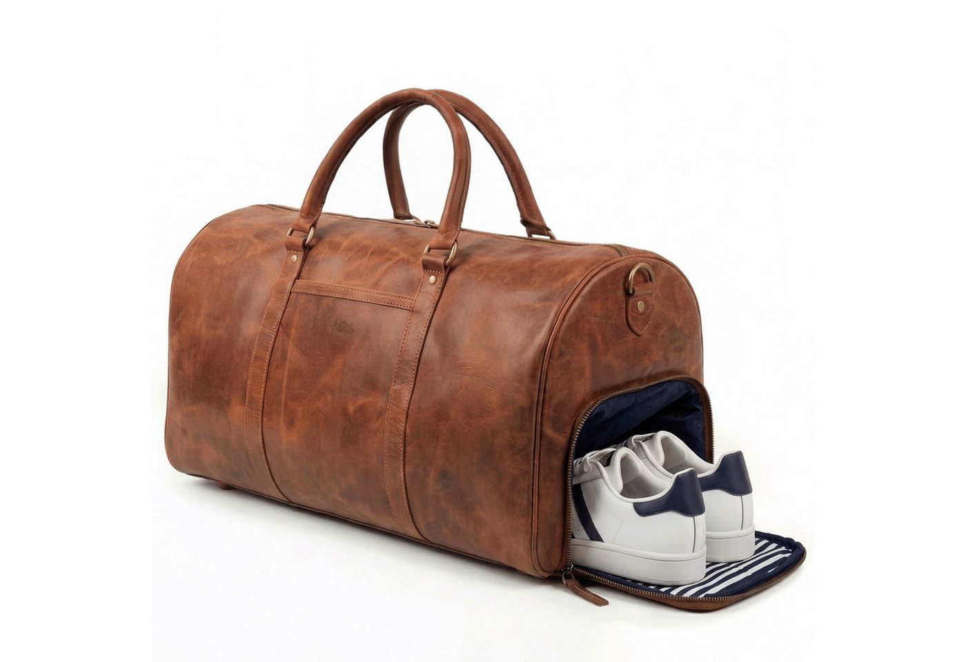 SID & VAIN Reisetasche echt Leder Weekender groß Ledertasche braun SKYLER mit Schuhfach, Echtleder Reisegepäck für Damen & Herren, Sporttasche XL Dunkelbraun Bild 2