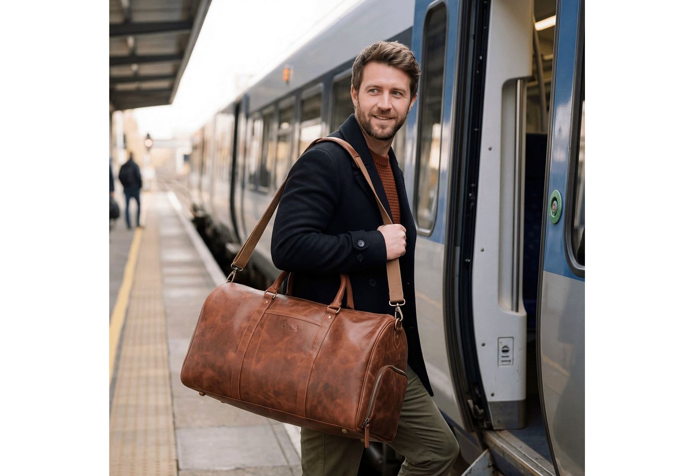 SID & VAIN Reisetasche echt Leder Weekender groß Ledertasche braun SKYLER mit Schuhfach, Echtleder Reisegepäck für Damen & Herren, Sporttasche XL Dunkelbraun Bild 3
