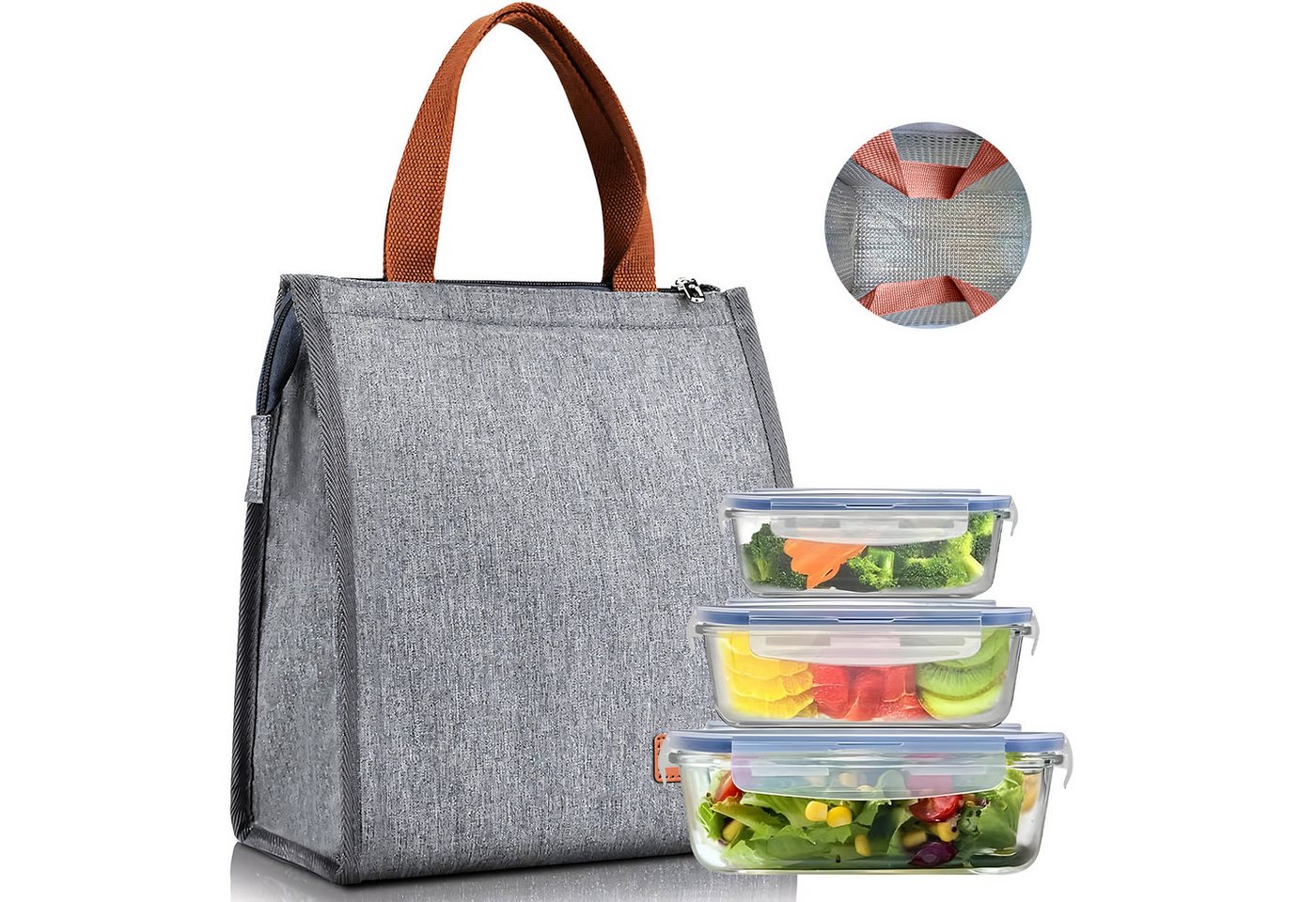 HEYHIPPO Einkaufsshopper Isolierte Lunchtasche–wiederverwendbar, ideal für Arbeit & Reisen,grau, Kühltasche für Mahlzeiten–Thermobeutel für Schule & Büro,24×16×28 cm