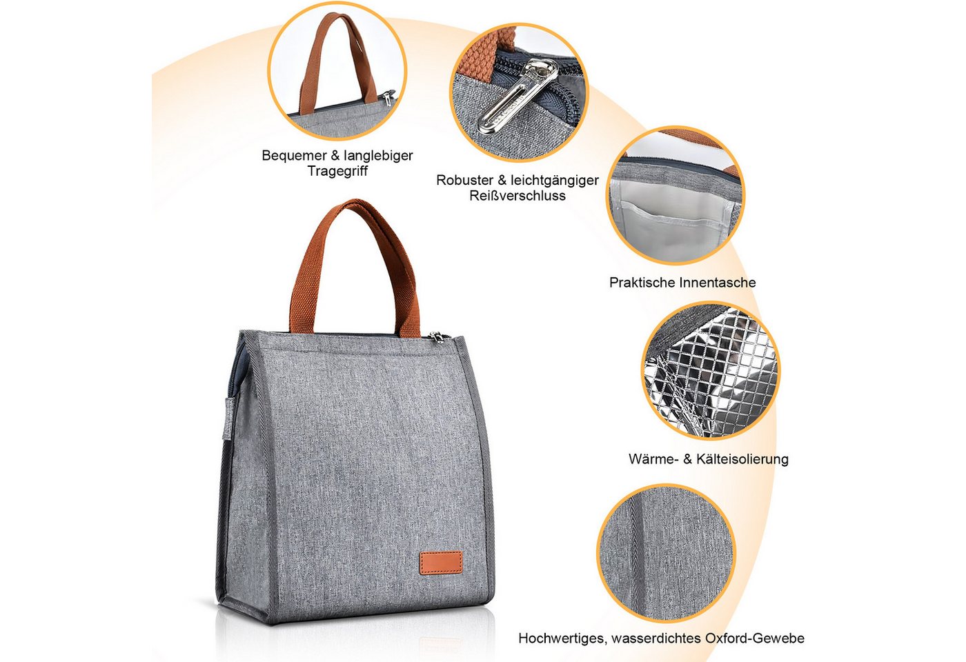 HEYHIPPO Einkaufsshopper Isolierte Lunchtasche–wiederverwendbar, ideal für Arbeit & Reisen,grau, Kühltasche für Mahlzeiten–Thermobeutel für Schule & Büro,24×16×28 cm Bild 2