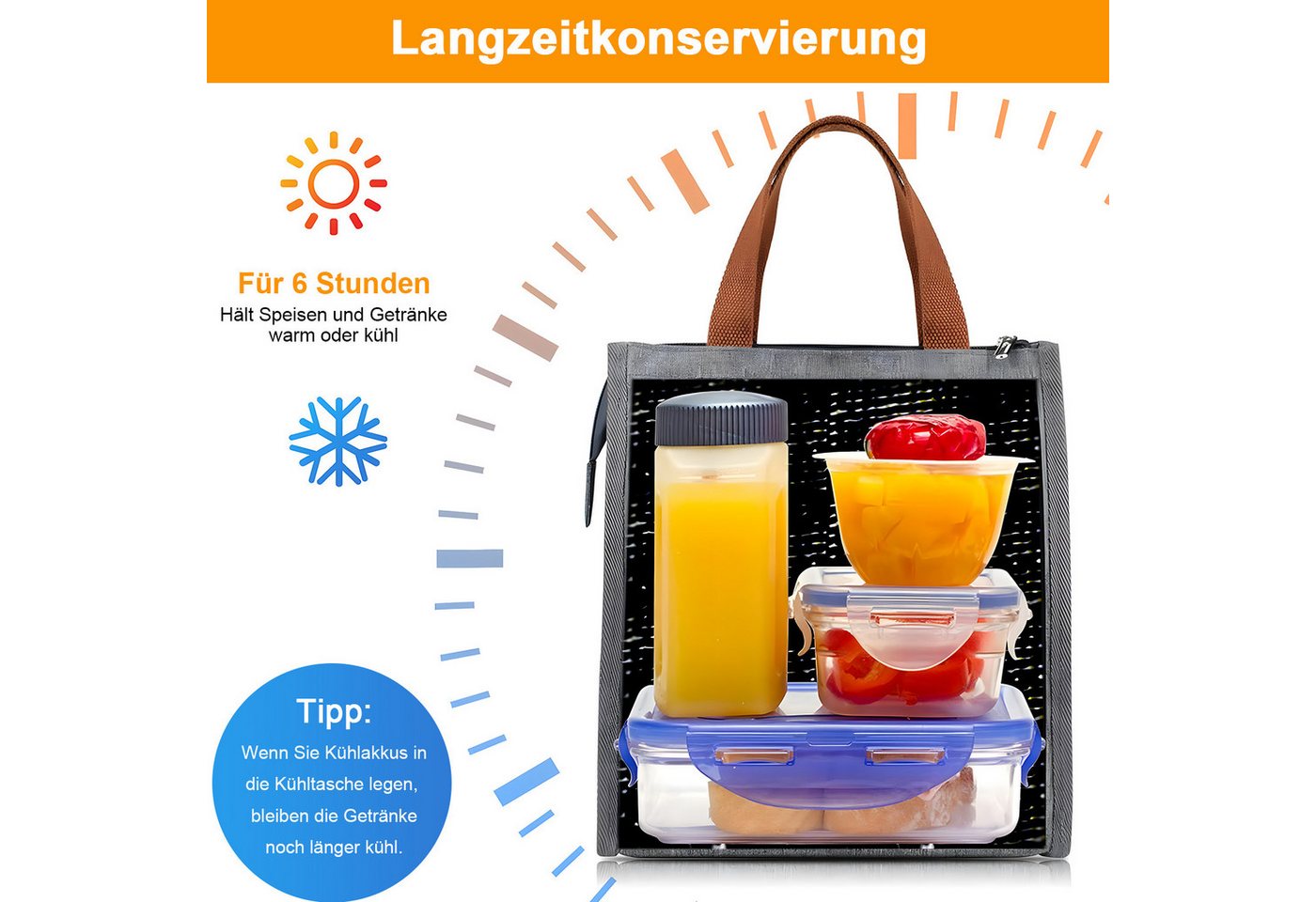 HEYHIPPO Einkaufsshopper Isolierte Lunchtasche–wiederverwendbar, ideal für Arbeit & Reisen,grau, Kühltasche für Mahlzeiten–Thermobeutel für Schule & Büro,24×16×28 cm Bild 4