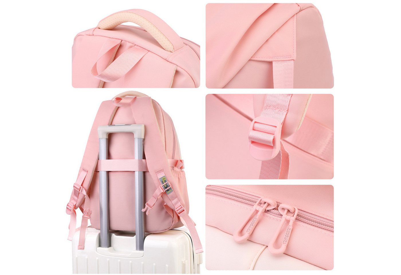 MOPUEA Schulrucksack Rucksack Schule Mit transparenter Fronttasche Mädchen Jungen Teenager (Turnbeutel Seitentasche, Laptopfach, Wasserabweisend, 1-tlg., mit doppelter Reißverschluss)
