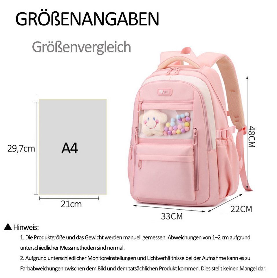 MOPUEA Schulrucksack Rucksack Schule Mit transparenter Fronttasche Mädchen Jungen Teenager (Turnbeutel Seitentasche, Laptopfach, Wasserabweisend, 1-tlg., mit doppelter Reißverschluss) Bild 4