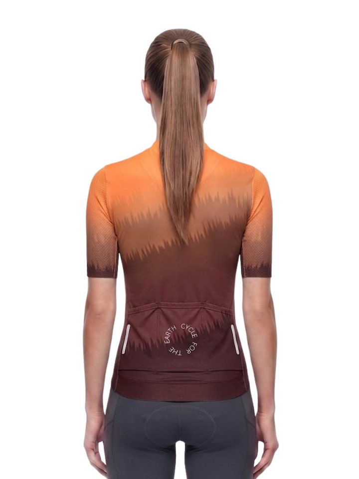 Wulibike Radtrikot Damen Fahrradtrikot Kurzarm Farbverlauf Atmungsaktiv Slim Fit (1-tlg) Anti-Rutsch Saum, reflektierende Details und große Handytaschen