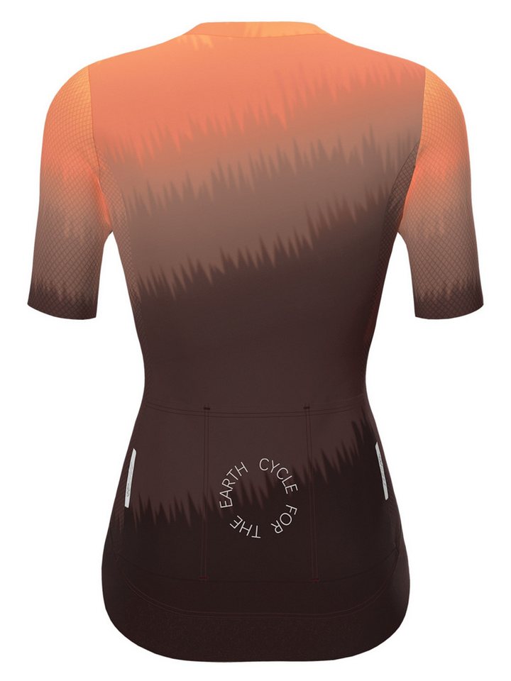 Wulibike Radtrikot Damen Fahrradtrikot Kurzarm Farbverlauf Atmungsaktiv Slim Fit (1-tlg) Anti-Rutsch Saum, reflektierende Details und große Handytaschen Bild 2