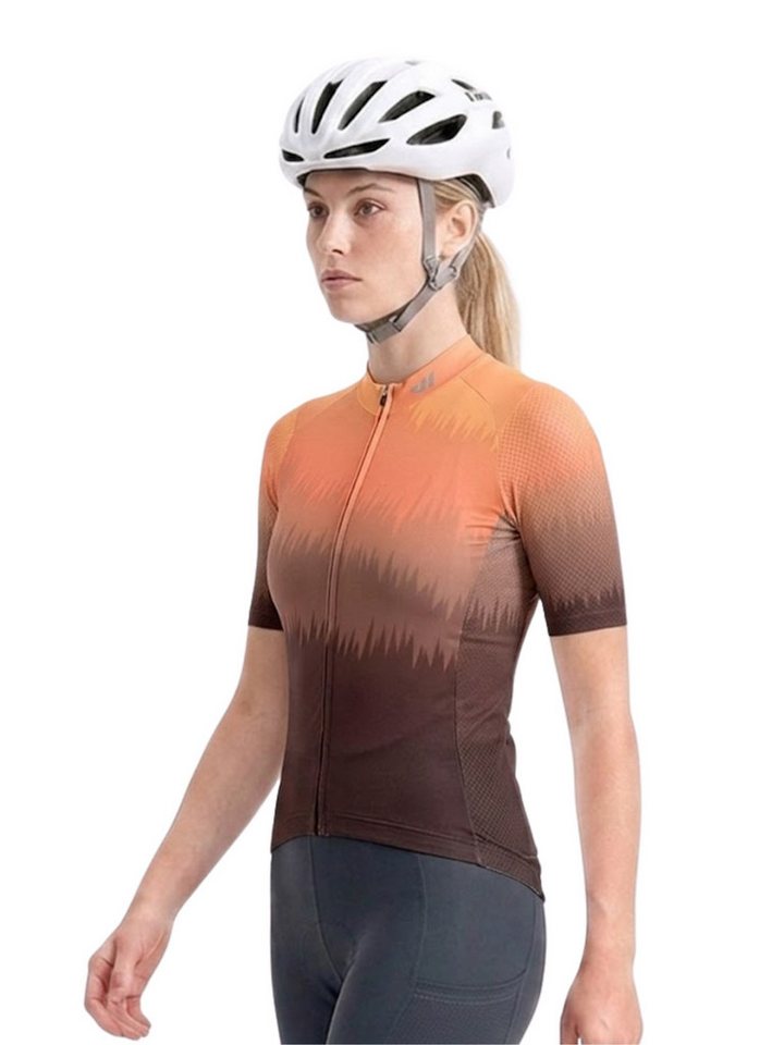 Wulibike Radtrikot Damen Fahrradtrikot Kurzarm Farbverlauf Atmungsaktiv Slim Fit (1-tlg) Anti-Rutsch Saum, reflektierende Details und große Handytaschen Bild 3