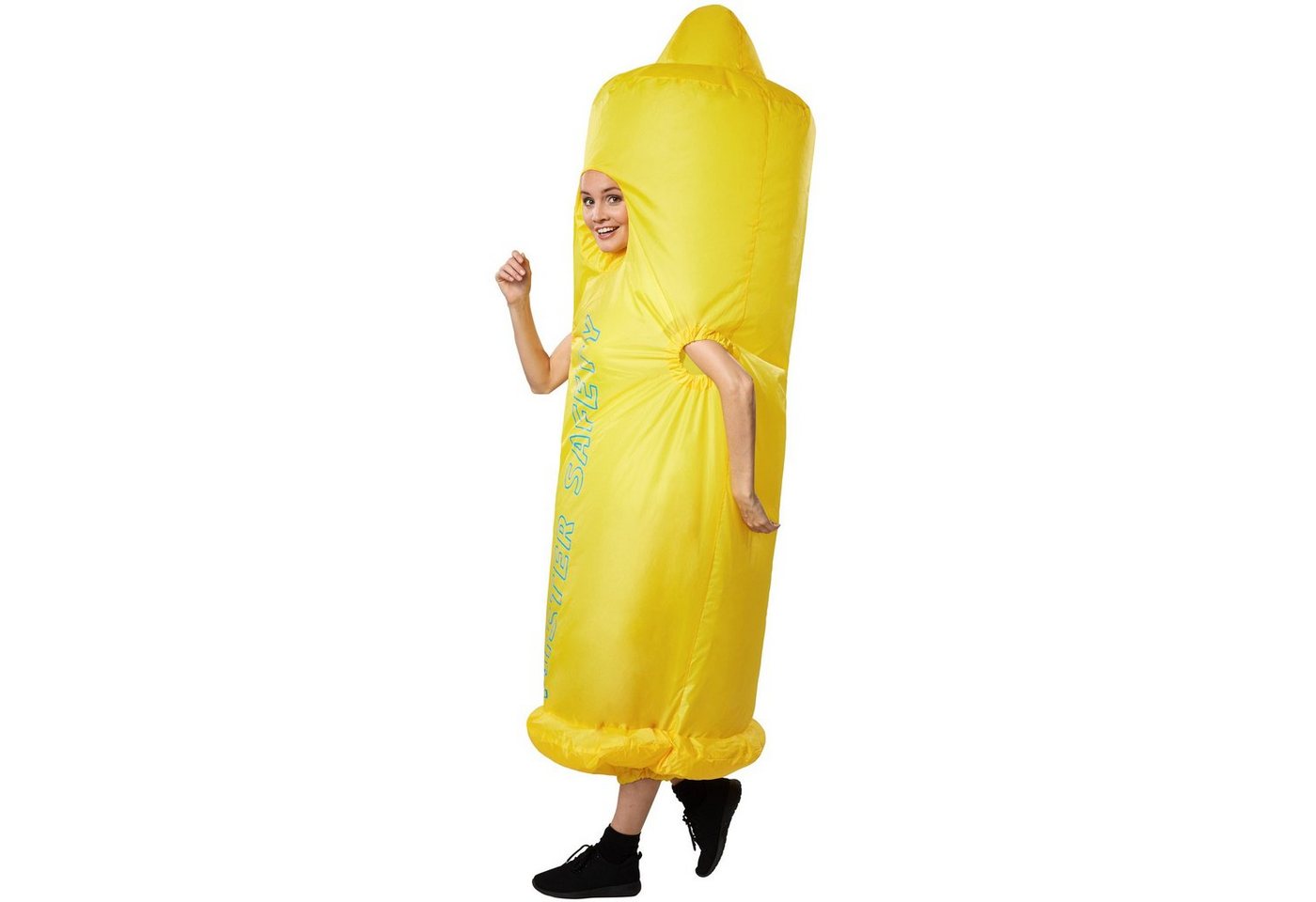 dressforfun Kostüm Selbstaufblasbares Kostüm Kondom, Anzug mit Aufschrift „Mister Safety