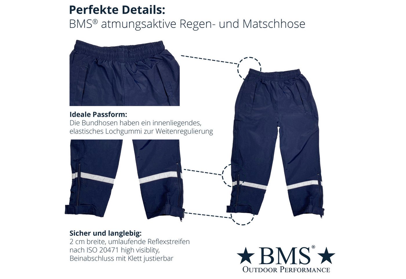 BMS Regen- und Matschhose atmungsaktive Regenbundhose für Kinder - 100% wasserdicht elastikbund mit Tunnelzug Bild 4