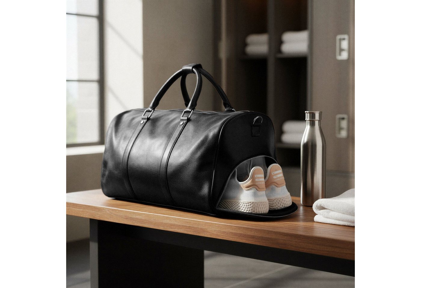 BACCINI Reisetasche echt Leder Weekender groß schwarz-52-cm, Echtleder Reisegepäck für Damen & Herren, Sporttasche XL schwarz