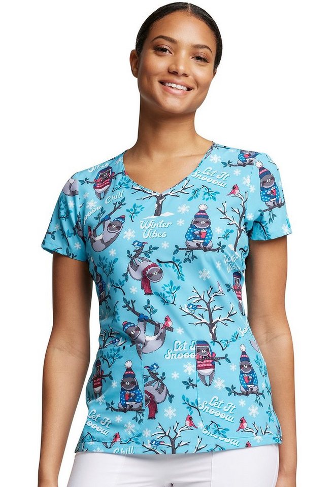 Dickies Funktionsbluse Bunt bedruckter Damen Kasack "Faultier im Winter" Kasack mit Motiv Bild 4