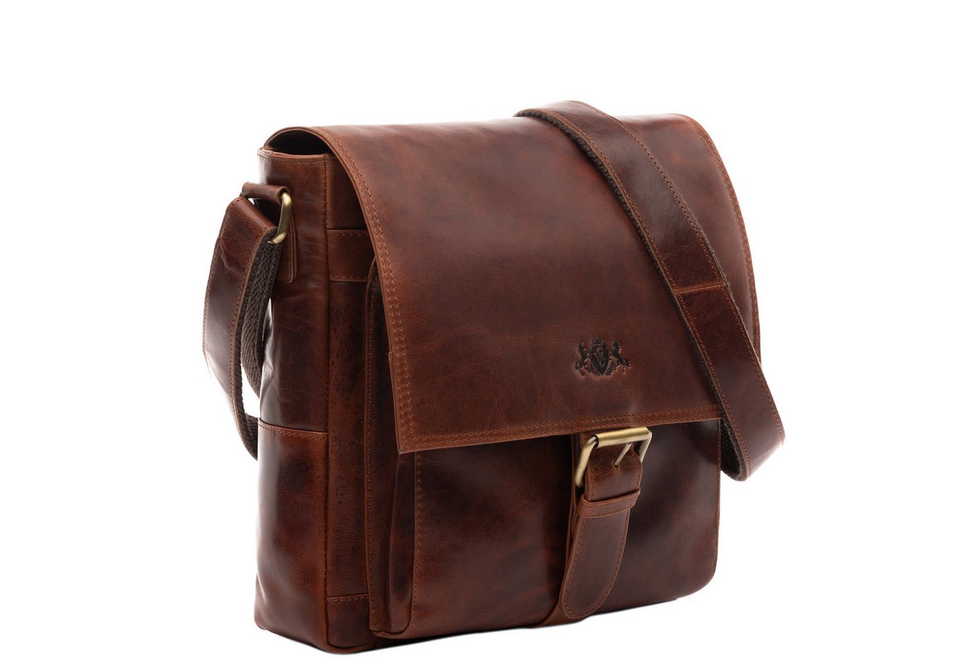 SID & VAIN Messenger Bag echt Leder Ledertasche groß Ledertasche cognac NICO, Umhängetasche echt Leder Unisex, Crossbody Bag hellbraun