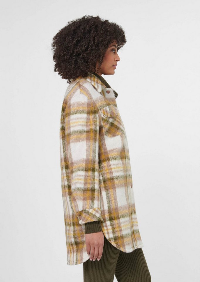 MADELEINE Outdoorjacke Lange Jacke, Karomuster, Hemdkragen Kariertes Allover-Design, klassischer Kragen, Knopfdetails Bild 3
