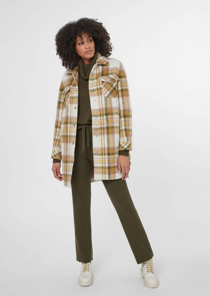 MADELEINE Outdoorjacke Lange Jacke, Karomuster, Hemdkragen Kariertes Allover-Design, klassischer Kragen, Knopfdetails Bild 5