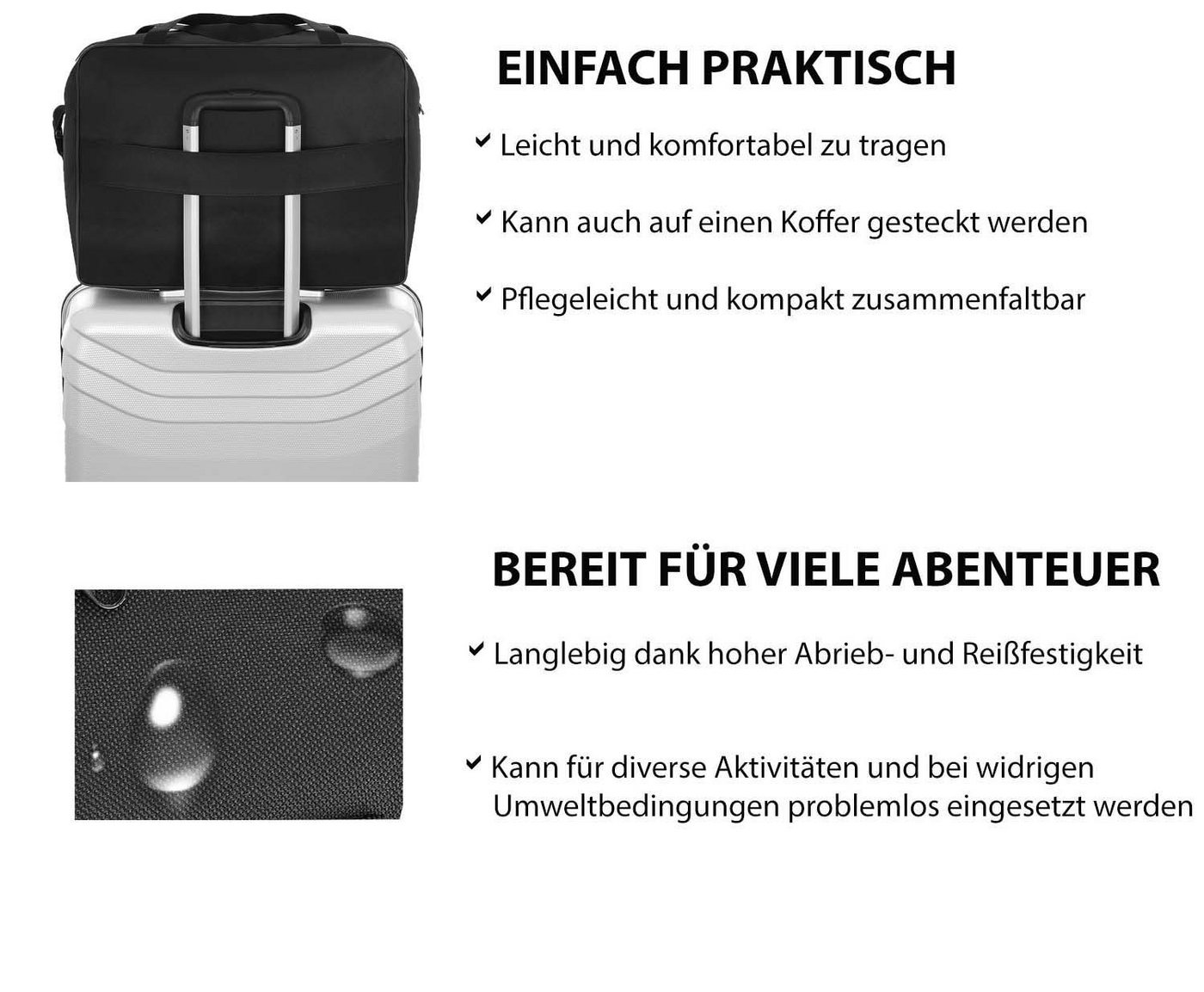 Granori Reisetasche 40x20x25 / 40x30x20 cm mit Blumenmuster (Handgepäck-Tasche für Damen), mit Seitentasche und Koffergriff-Schlaufe
