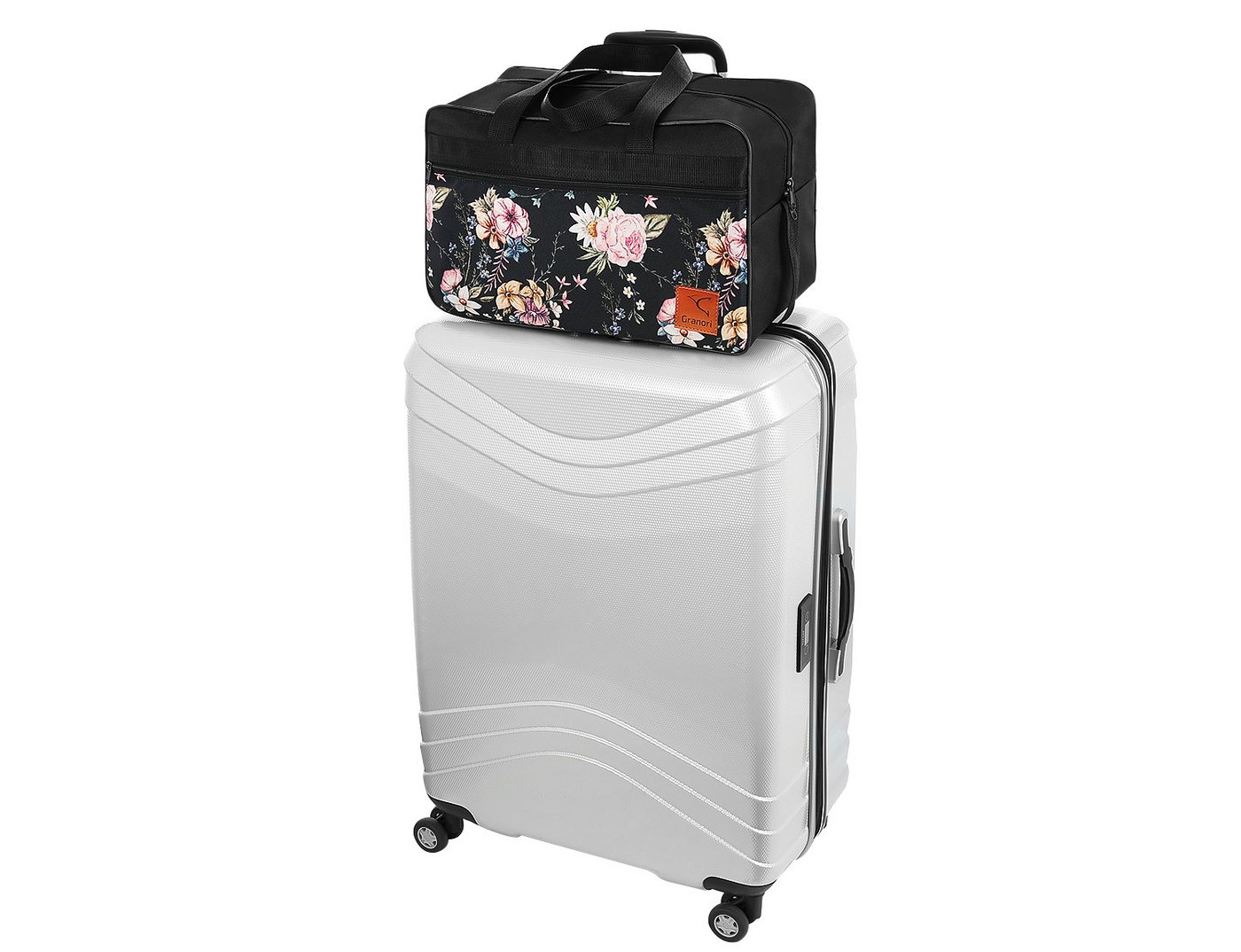 Granori Reisetasche 40x20x25 / 40x30x20 cm mit Blumenmuster (Handgepäck-Tasche für Damen), mit Seitentasche und Koffergriff-Schlaufe Bild 2