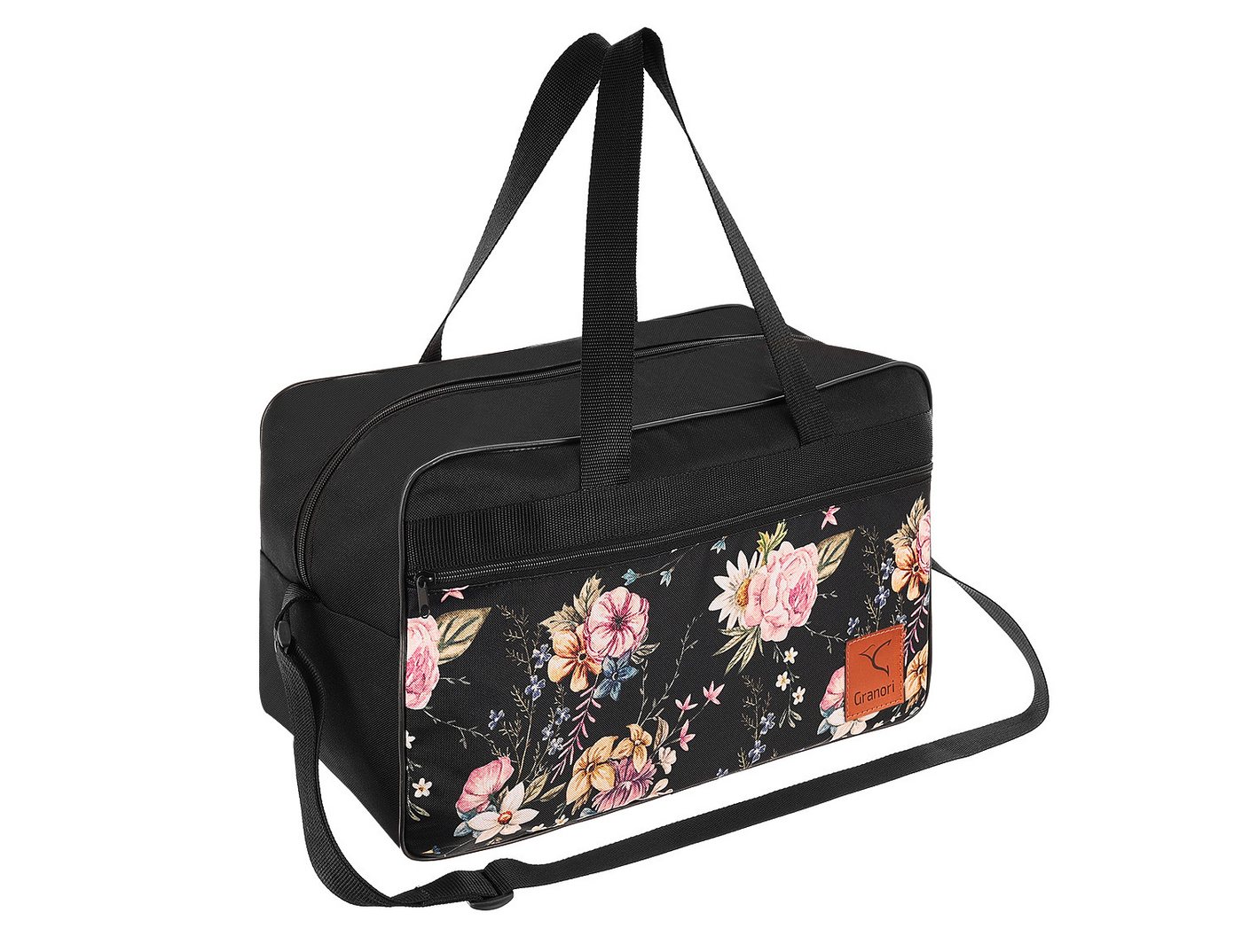 Granori Reisetasche 40x20x25 / 40x30x20 cm mit Blumenmuster (Handgepäck-Tasche für Damen), mit Seitentasche und Koffergriff-Schlaufe Bild 3