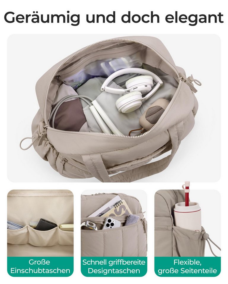 ibettertec Reisetasche Puffer Reisetasche, Sporttasche Damen 24L Weekender Wickeltasche (Wasserabweisend Travel Bag Handgepäck Gym Bag Kliniktasche Geburt Krankenhaustasche Mit PVC Nasse Tasche Für Fitness) Bild 2