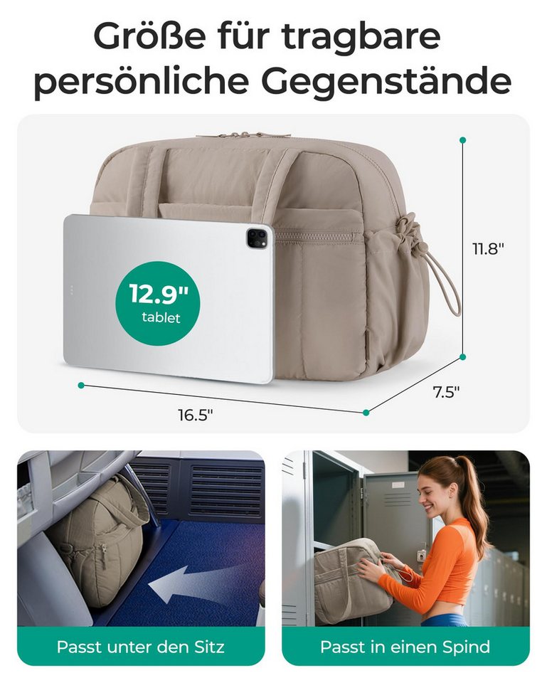 ibettertec Reisetasche Puffer Reisetasche, Sporttasche Damen 24L Weekender Wickeltasche (Wasserabweisend Travel Bag Handgepäck Gym Bag Kliniktasche Geburt Krankenhaustasche Mit PVC Nasse Tasche Für Fitness) Bild 4