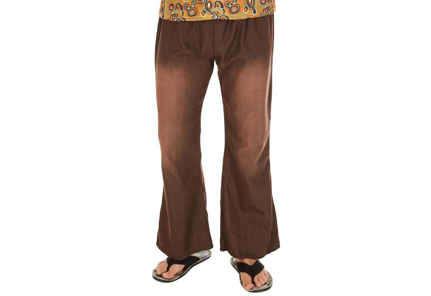 dressforfun Hippie-Kostüm Blumenkind, auch Friedensfreund, in der Farbe braun gemischt, Gr. L, Retrohemd aus Elastik-Jersey, Lässige Hose in Jeansoptik mit Gummizug